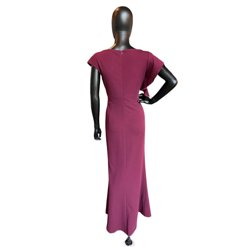 Maroon Cap Sleeve Side Ruched Formal Gown - Picture 4 of 5